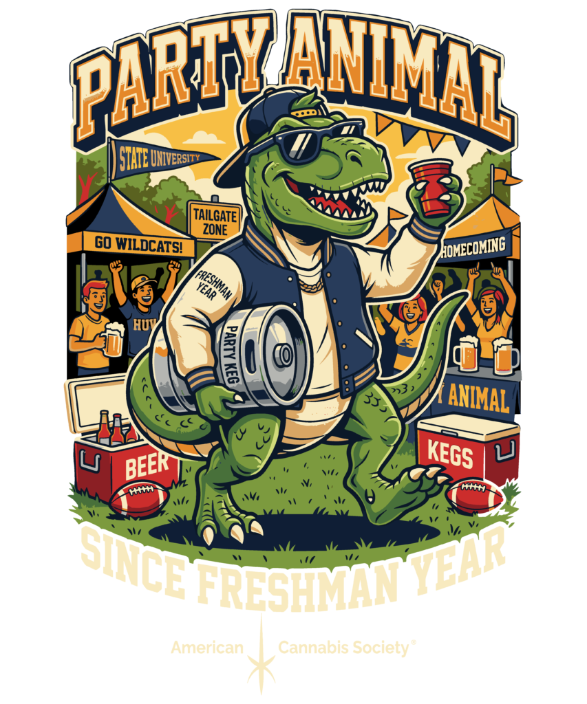 Party Animal graphic from GreenRX celebrating Madison's largest shroom selection and mushroom edibles lineup